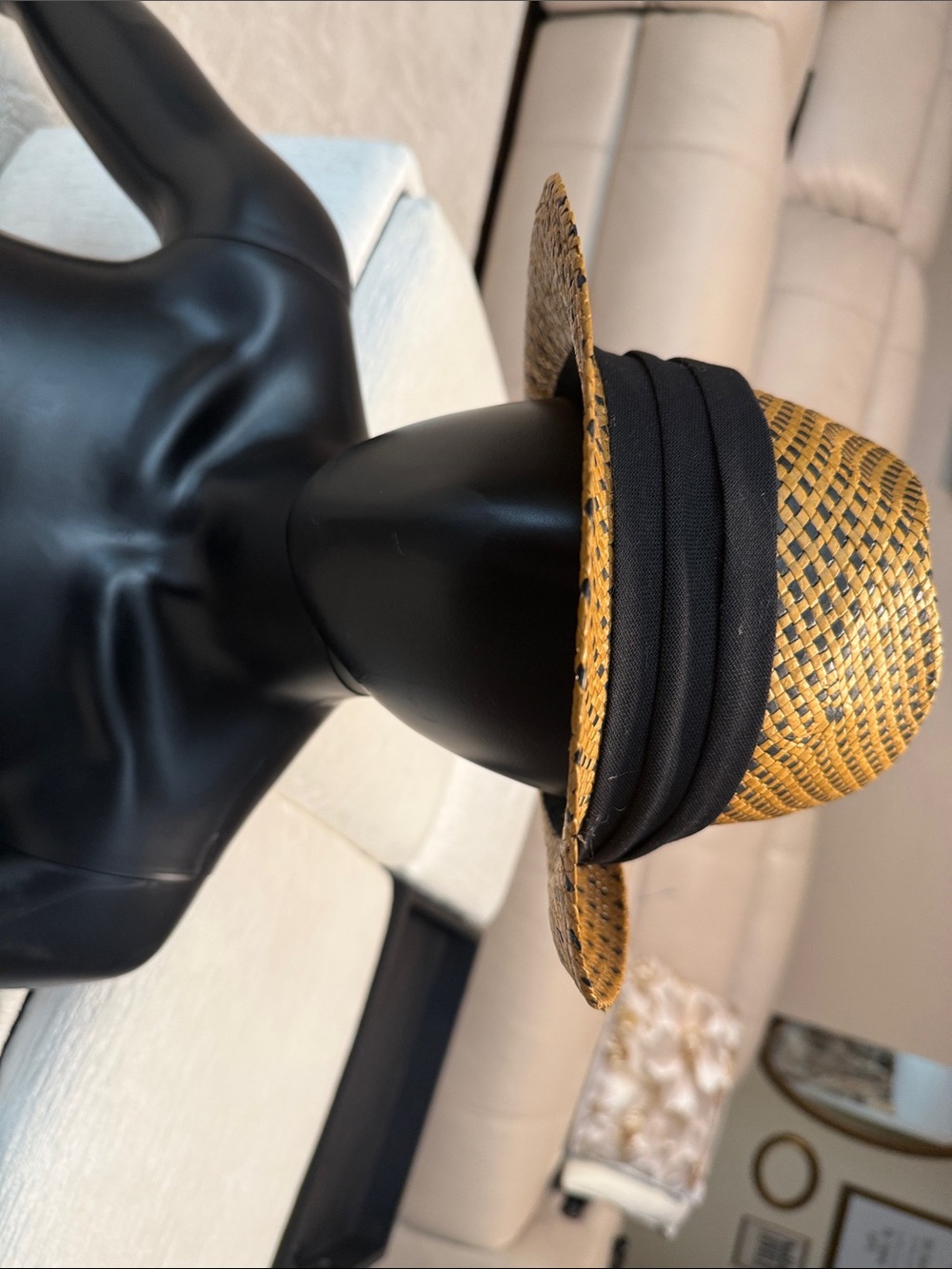 Scala Yellow Straw Cloche Hat with Black Band